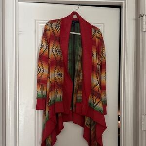 Ralph Lauren Red Multicolor Geometric Cardigan